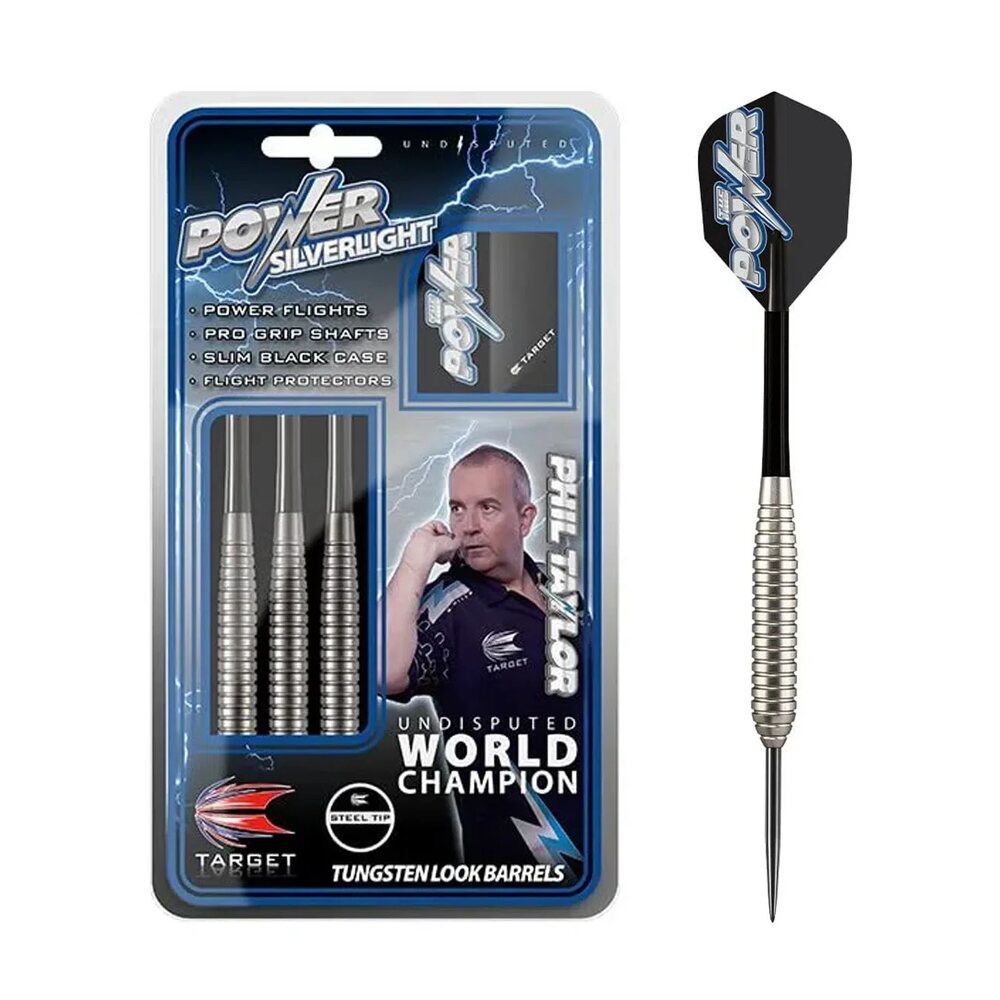 Target Darts Phil Taylor Silverlight Ringed Brass Steel Tip Darts