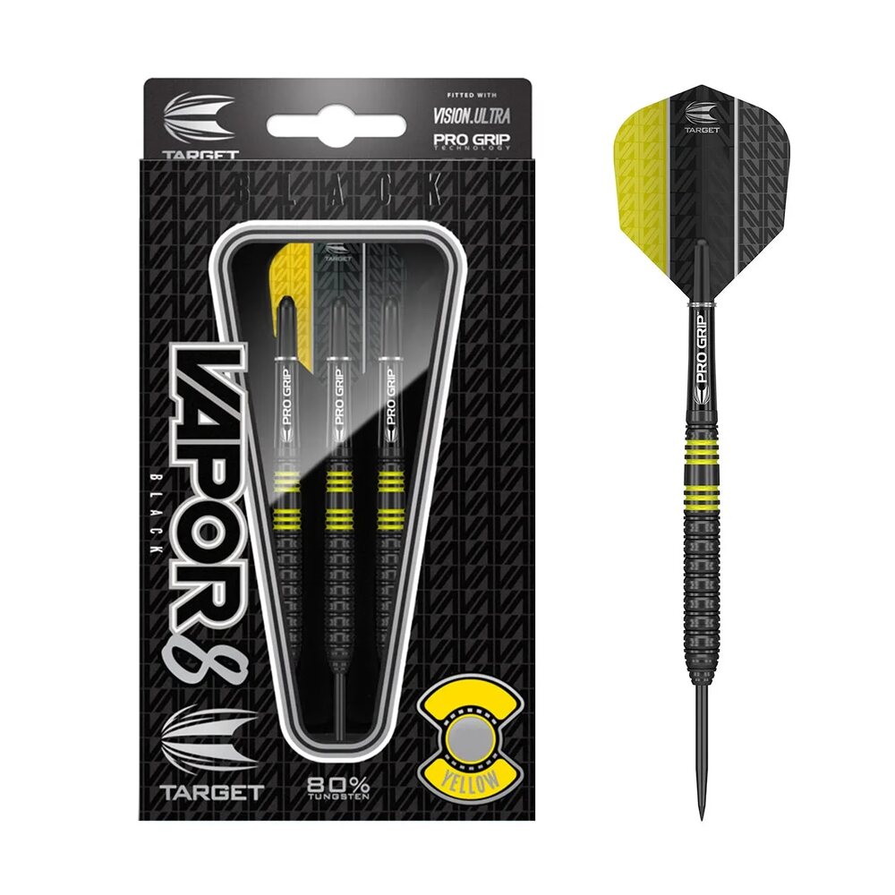 Target Darts Vapor8 80% Tungsten Black/Yellow Steel Tip Darts